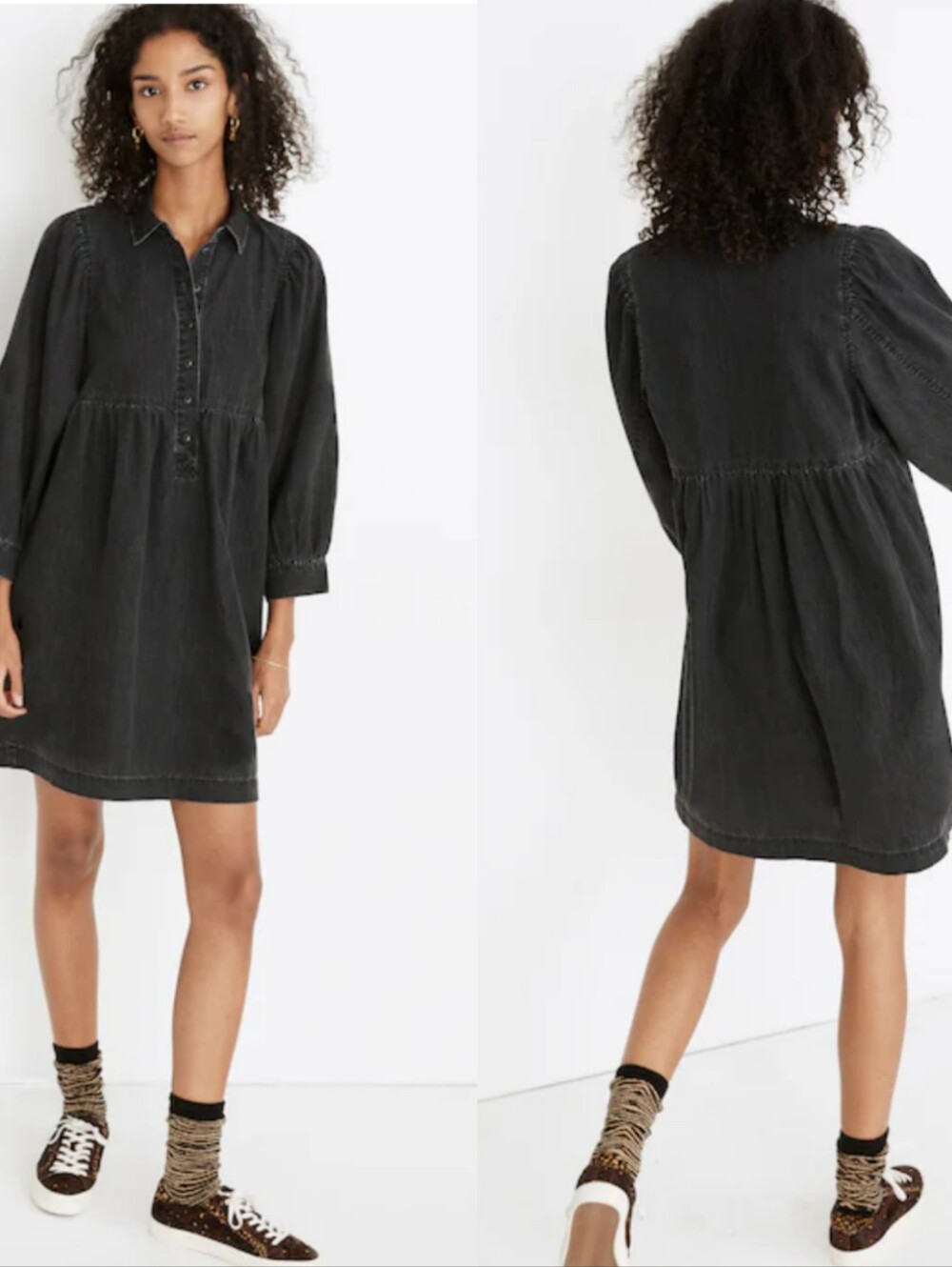 Madewell Denim Babydoll Shirtdress In Washed Black Size M